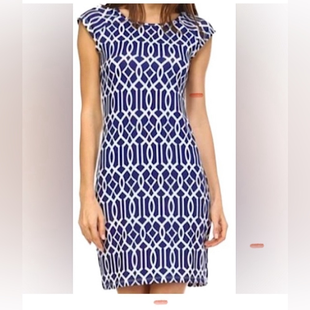 Jean-Pierre Klifa Celtic Green White Cap Sleeves Stretch Sheath MIDI Size M NWOT - Picture 9 of 9